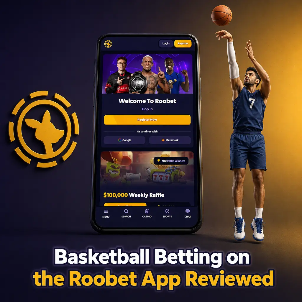 Roobet basketball betting via mobile browser showing live odds, bet slip, and real-time score updates on iOS and Android.