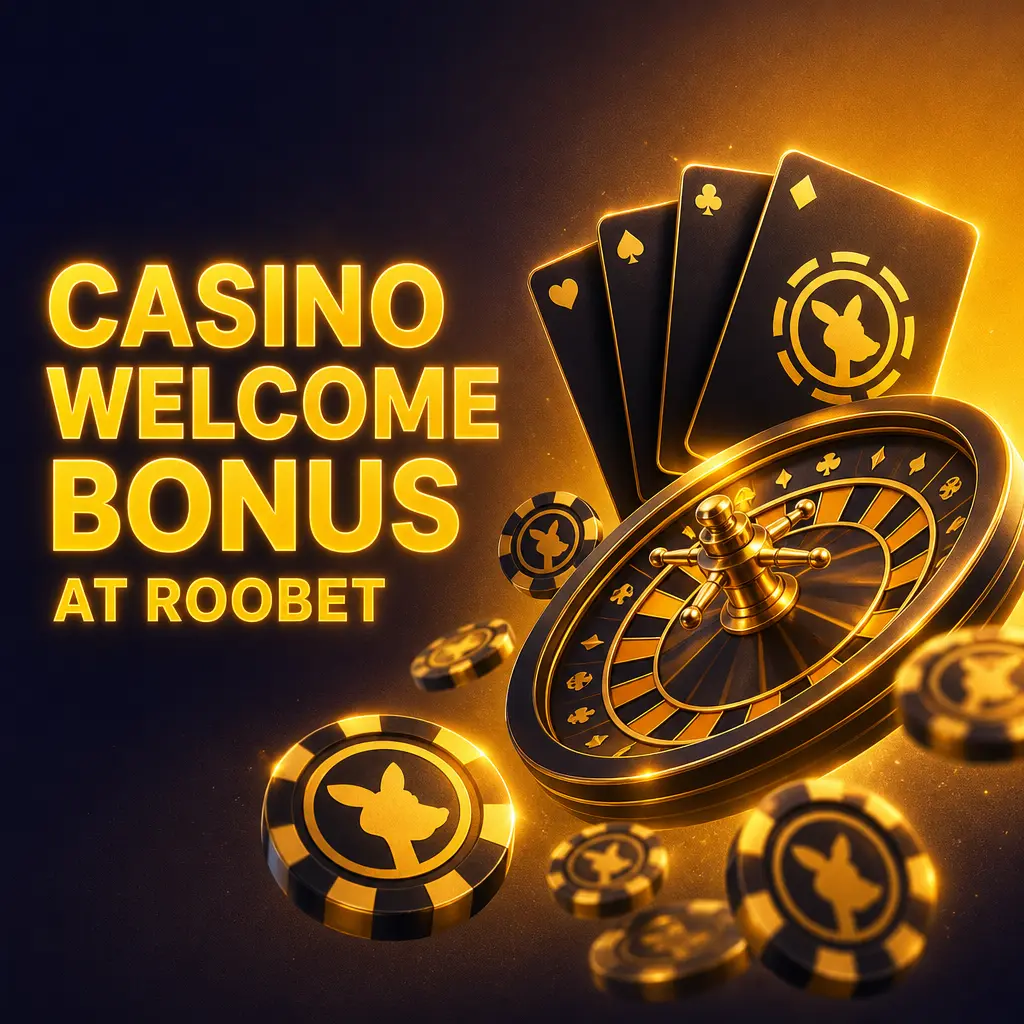 Roobet casino welcome bonus screen showing deposit match percentage, INR cap, and wagering requirements for new players