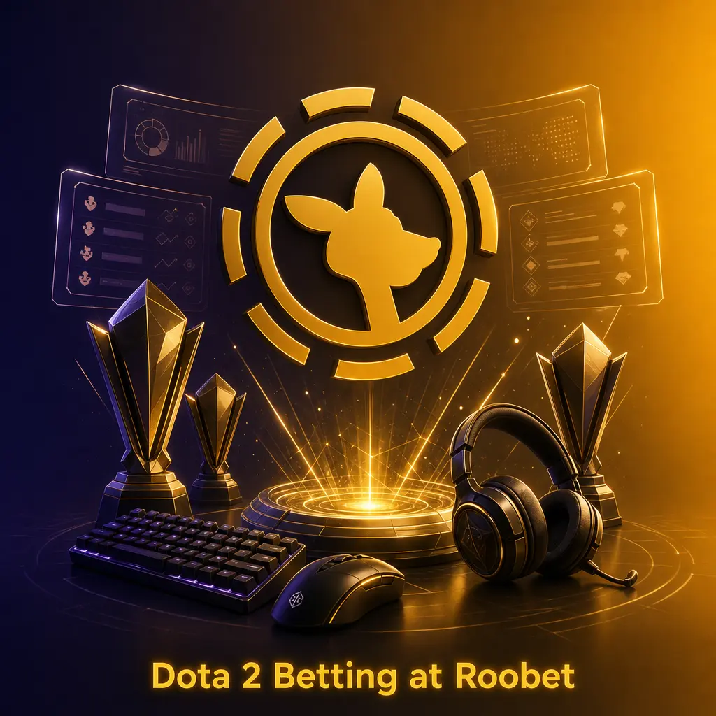 Dota 2 betting at Roobet: odds on match winners, series handicaps and map totals across top esports circuits.