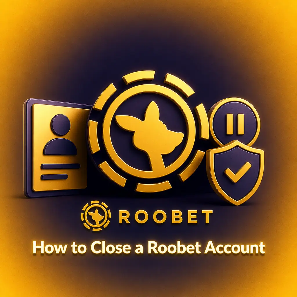 Step-by-step guide showing how to close a Roobet account via responsible gambling settings and support confirmation.