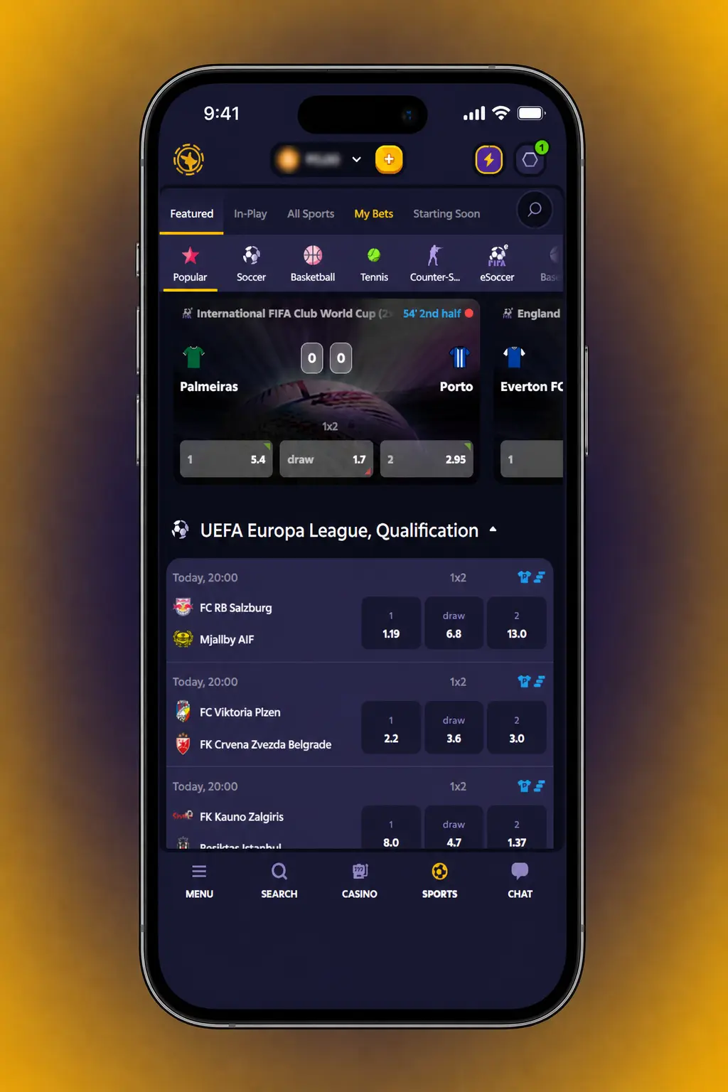 Roobet app bet slip showing sports selections, odds, stake field, and confirm button for placing a bet