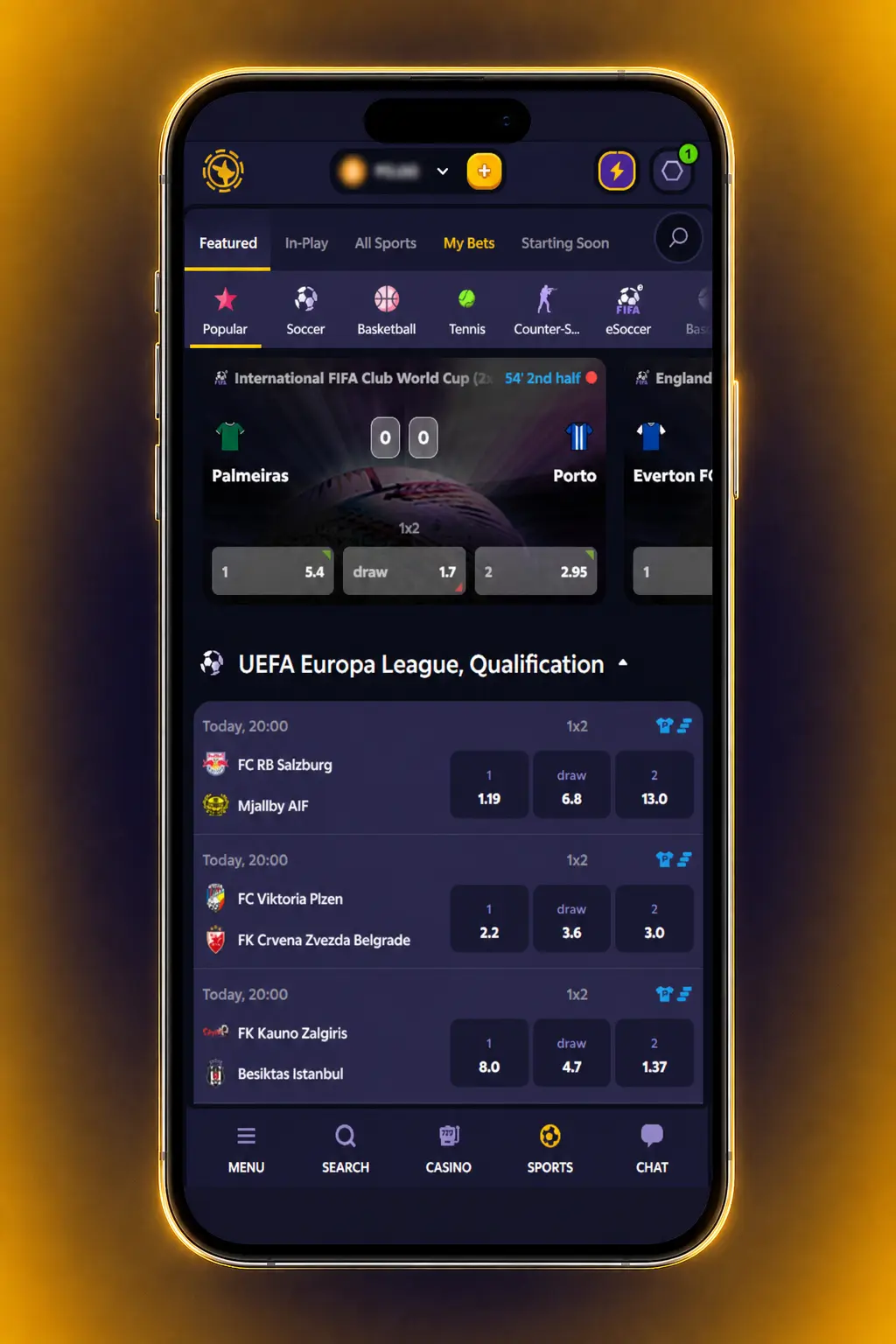 Step-by-step guide showing how to place a tennis bet on Roobet's sportsbook menu