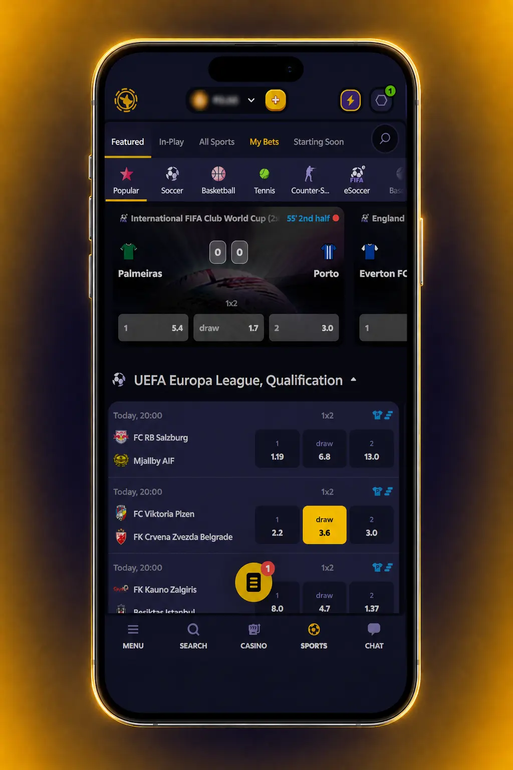 Step-by-step guide showing how to place a tennis bet on Roobet's sportsbook menu