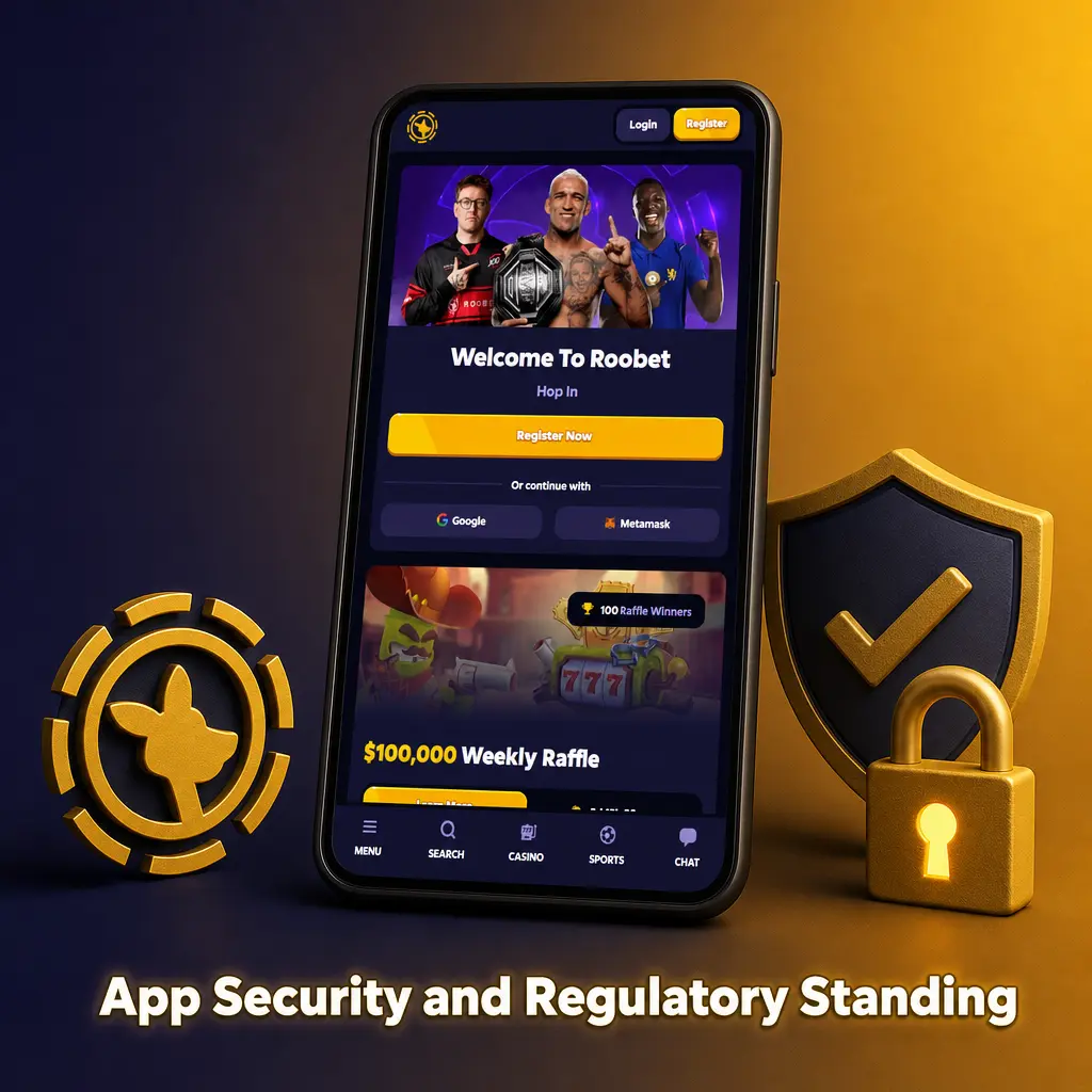 Roobet app security: footer licence check, official APK download, encrypted traffic, and permission review before sideloading on Android.