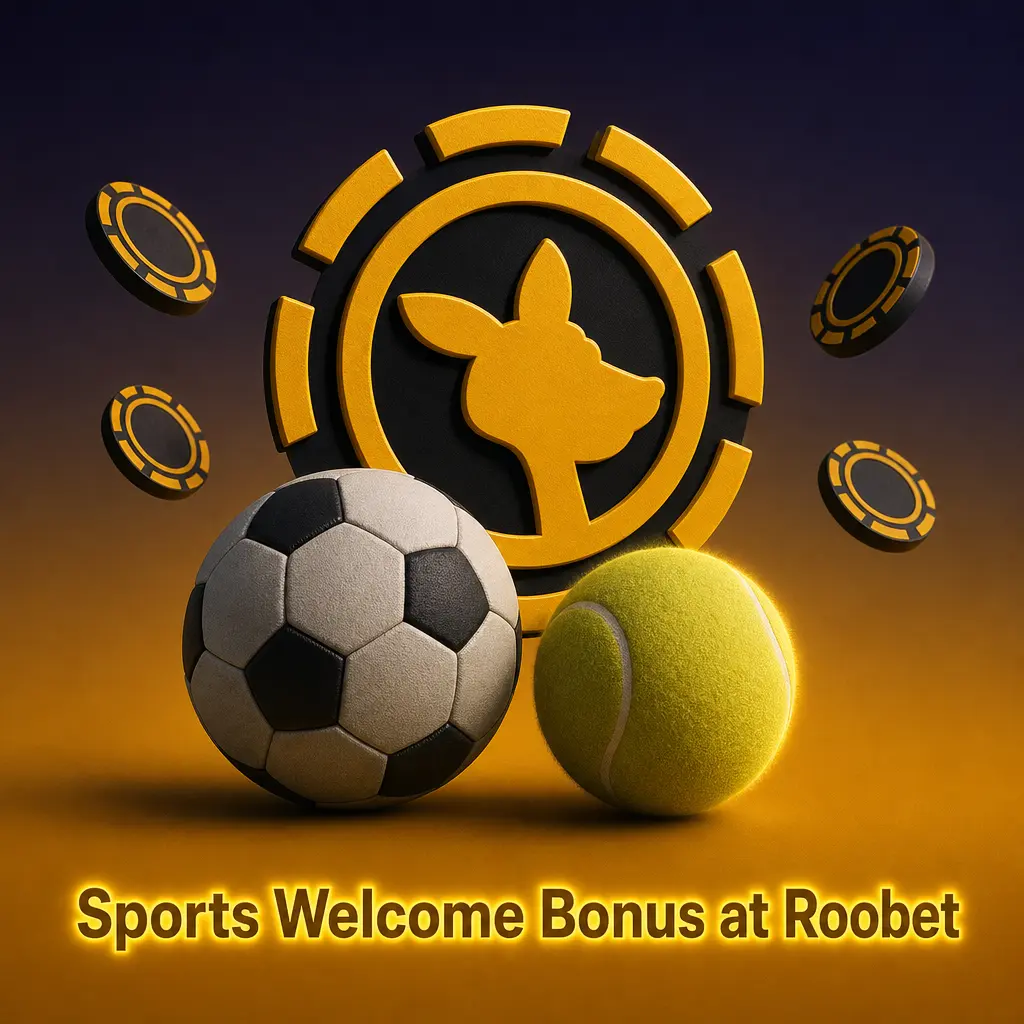 Roobet sports welcome bonus claim screen showing deposit steps and bonus terms for new sportsbook users