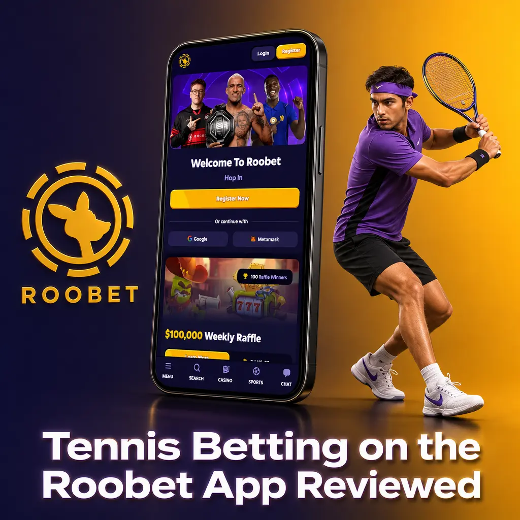 Roobet tennis betting app reviewed, showing live odds and sportsbook interface on mobile for iOS and Android.