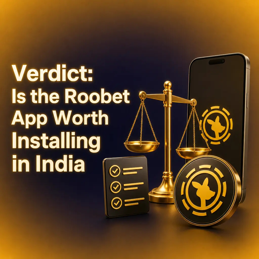 Roobet app icon on a smartphone screen showing sportsbook, casino lobby and cashier access for Indian players