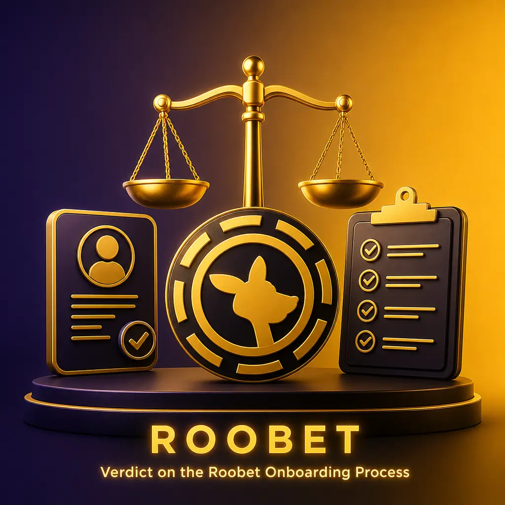 Roobet onboarding process showing quick sign-up, instant game access, and identity verification required before withdrawals